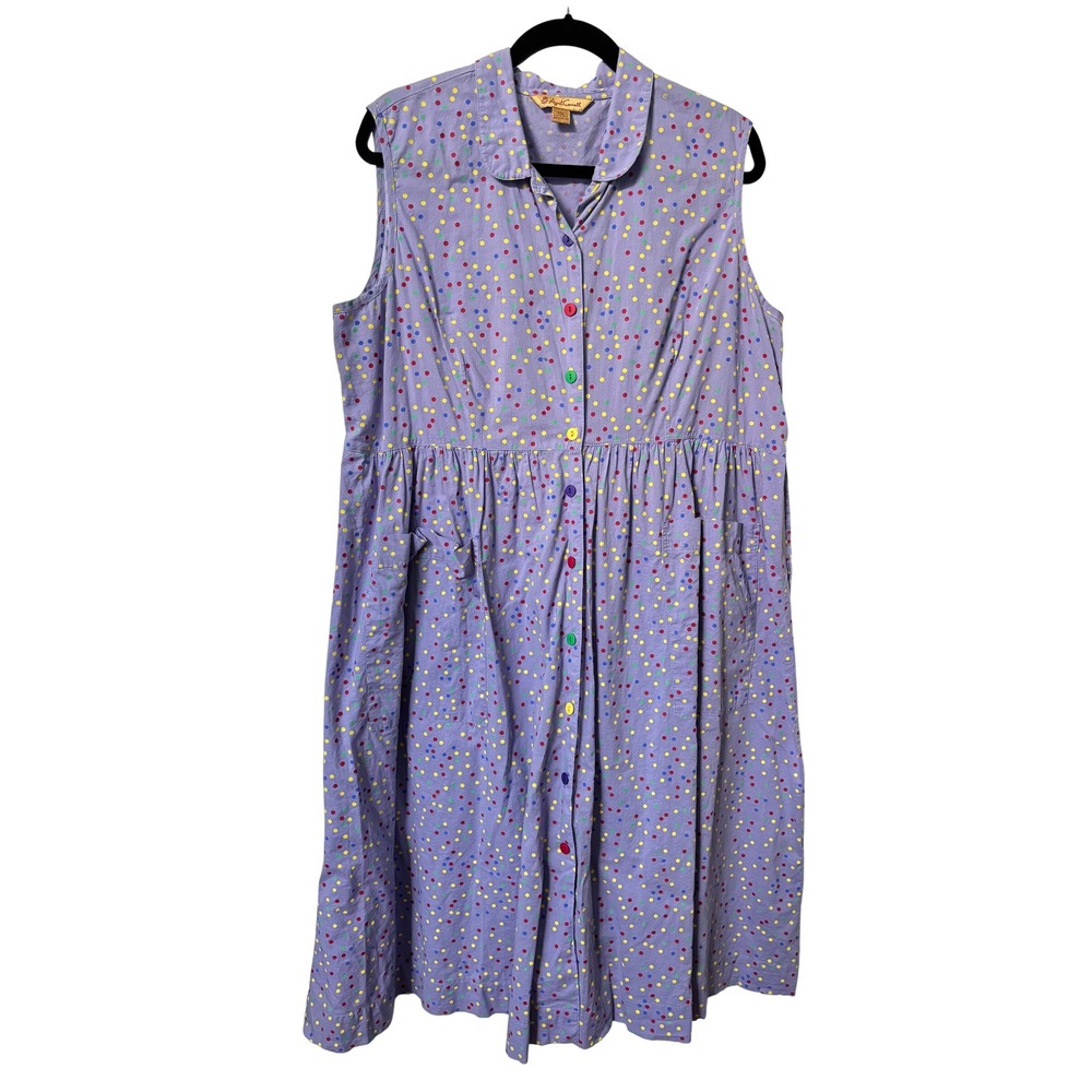 April Cornell Purple Polka Dot Sleeveless Button Down Midi Dress XXL Cotton